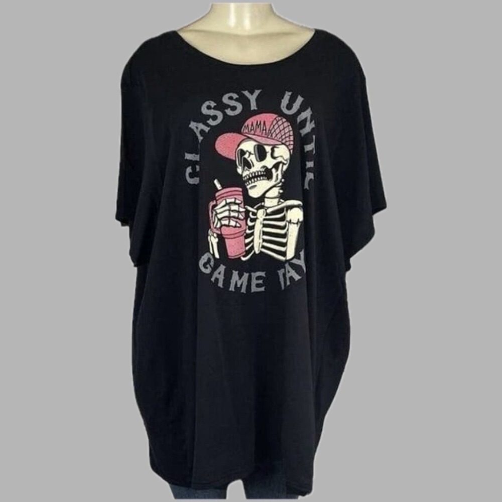Torrid 5X Edgy Goth Black Classy Until Game Day Skeleton Graphic 100% Cotton Tee